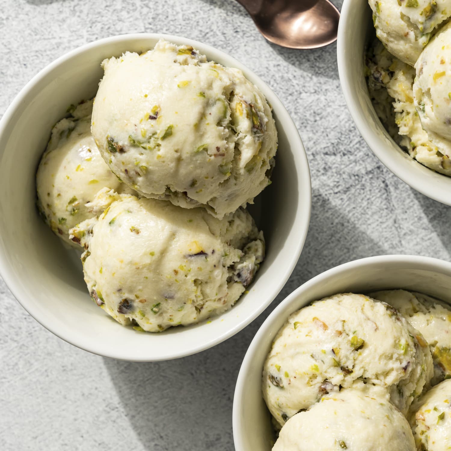 Homemade pistachio ice cream shop without ice cream maker